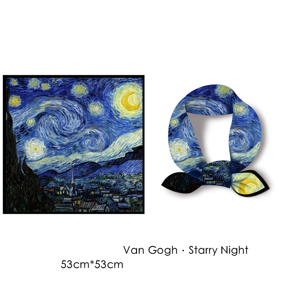 

Van Gogh Oil Painting Starry Sky Women's Twill Silk Neck Scarfs Ladies Handkerchief Decorative 53CM Small Square Scarf Bandanna