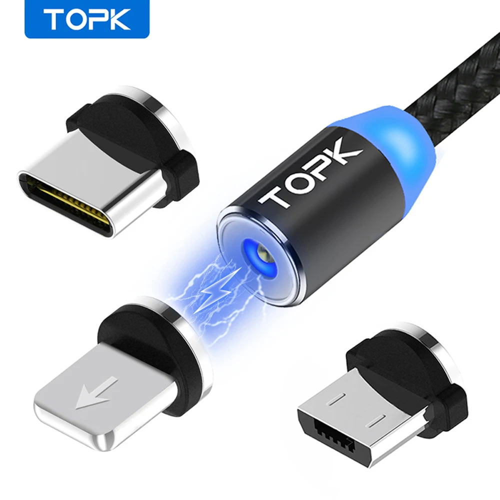 TOPK AM23 LED Магнитный Micro USB кабель C для Samsung Xiaomi Android мобильный телефон кабели iPhone X Xs