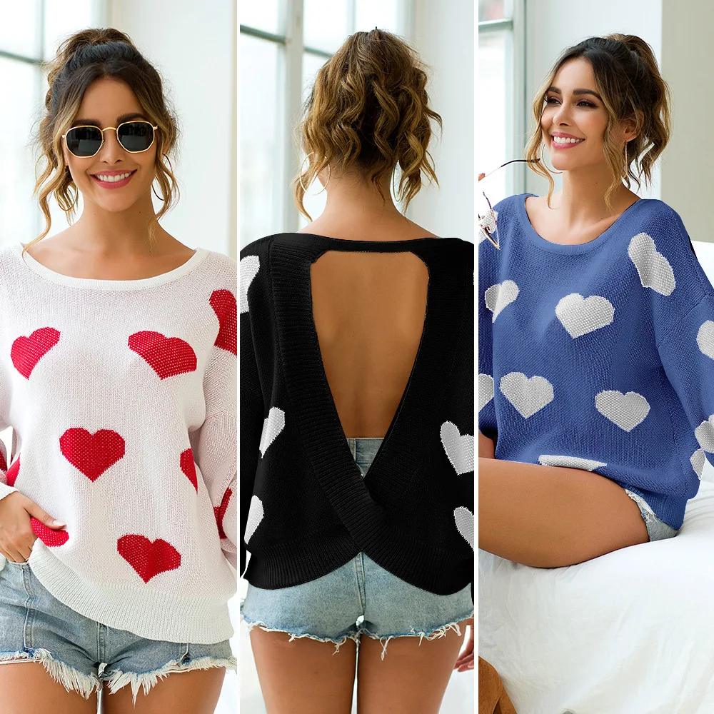 2020 New Women Spring Winter Women's Loose Long Sleeve Hollow-Out Knit Sweater Thin Solid Backless | Женская одежда