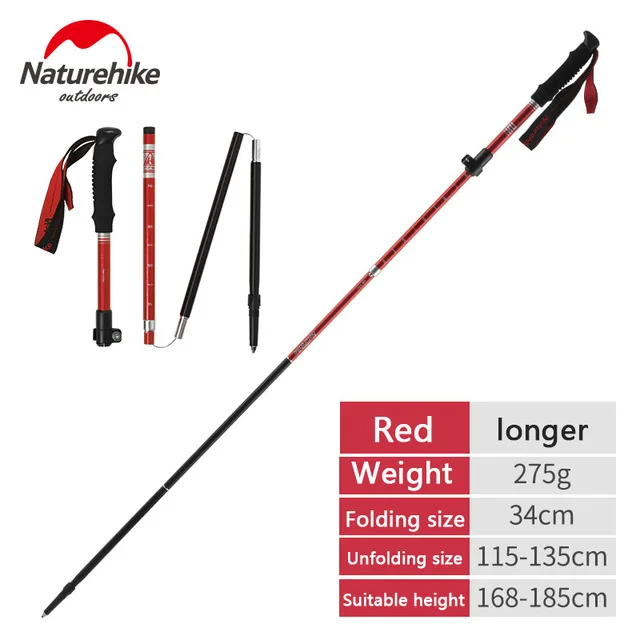 Red L Naturehike 1 шт. складной регулируемый трекинговые палки Алюминий сплав 5-секционный Телескопический Nordic Пеший Туризм трости для туризма - Цвет: Red L