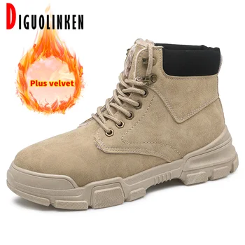 

2020 Men Boots Winter Fur Warm Male Military Boots Lace-Up Non Slip Snow Boots Men Casual Shoes Ankle Outdoor Desert Tactical