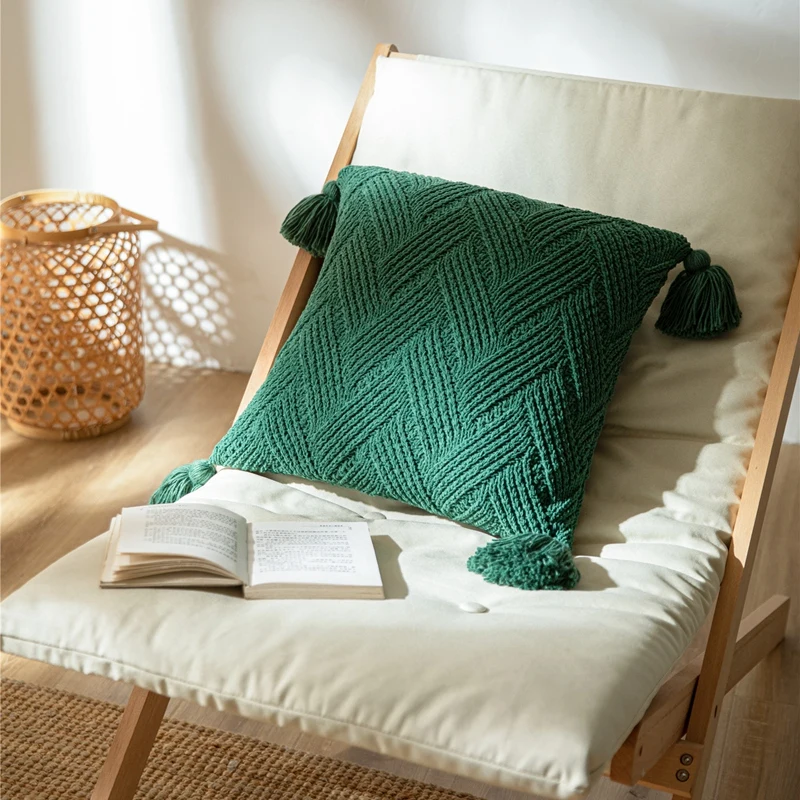 Knitting Solid Color Cushion Cover Geometric Striped With Tassel Soft Pillow Modern Fashion Home Decoration For Sofa | Дом и сад