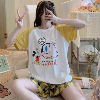 

Internet Celebrity Popular Pajamas Women's Summer Cotton Korean-Style Loose Student Cute Casual Leisure Tops Two PieceSuit pjs