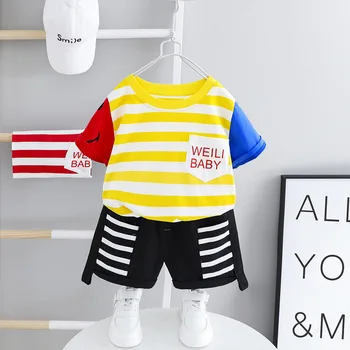 

Summer Striped Newborn Baby Set Short Sleeve T-shirt And Shorts Two Piece Toddler Boy Outfit Infant Cotton Sport Kids Tracksuit