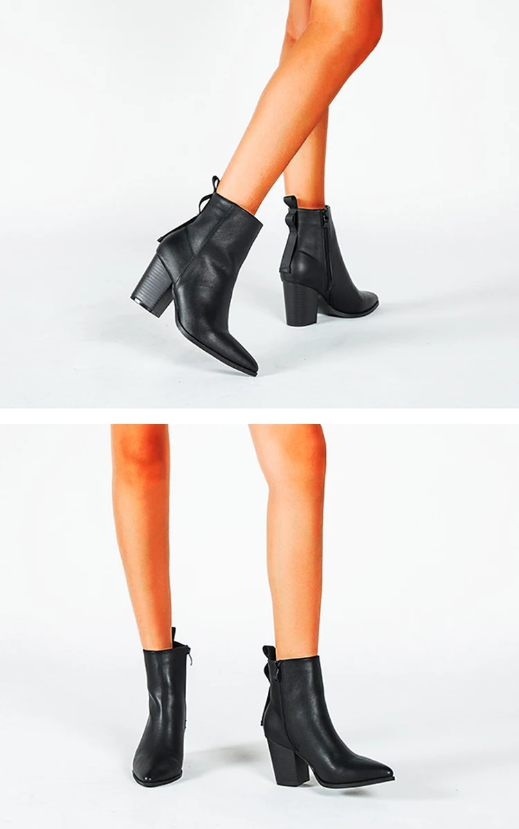 EilyKen/осенне-зимние ботильоны из мягкой кожи; женские ботинки с острым носком на толстом каблуке; модные ботинки на молнии; женская обувь; размер 43
