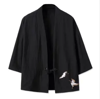 

Street Loose Embroidery Kimono Coat Men Japanese Style Yukata Coat Men Vintage Linen Han Jacket Men Shirts