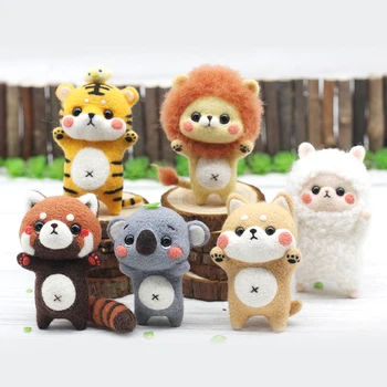 

Jiwuo Wool Felt Poke Handmade DIY Animal Alpaca Shiba Inu Tiger Raccoon Koala Lion Keychain Gift Material Pack
