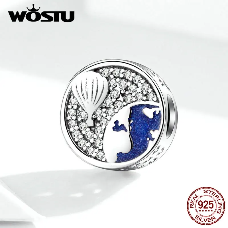 WOSTU Горячая Мода 925 пробы Серебряный воздушный шар бусины циркон круглый талисманы подходят браслет DIY ожерелье ювелирные изделия BKC1345