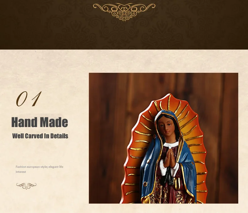 Mexiko Unsere Liebe Frau von Guadalupe Statue Figur Katholische Skulptur Harz Home Office Religiöse Dekoration Ornament Handwerk – Detail 9
