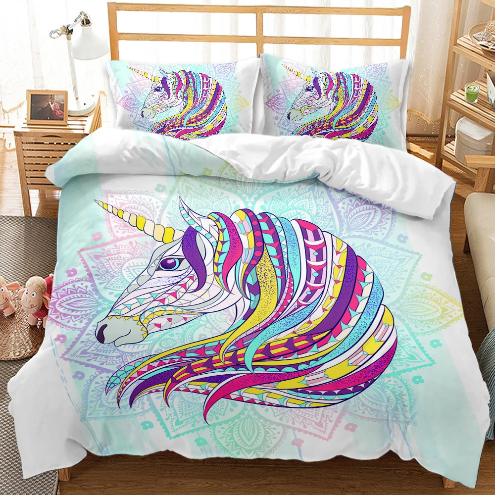 

Free shipping Bohemian animals 3D Quilt Duvet Doona Cover Set Single Double Queen King Print