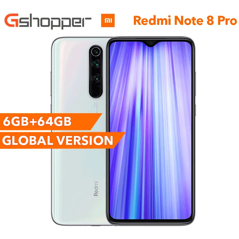 Xiaomi Redmi Note 8 Pro 6 ГБ ОЗУ 64 Гб ПЗУ смартфон 64 мп четыре камеры заднего вида MTK Helio G90T Восьмиядерный 6,53 "4500 мАч Быстрая зарядка