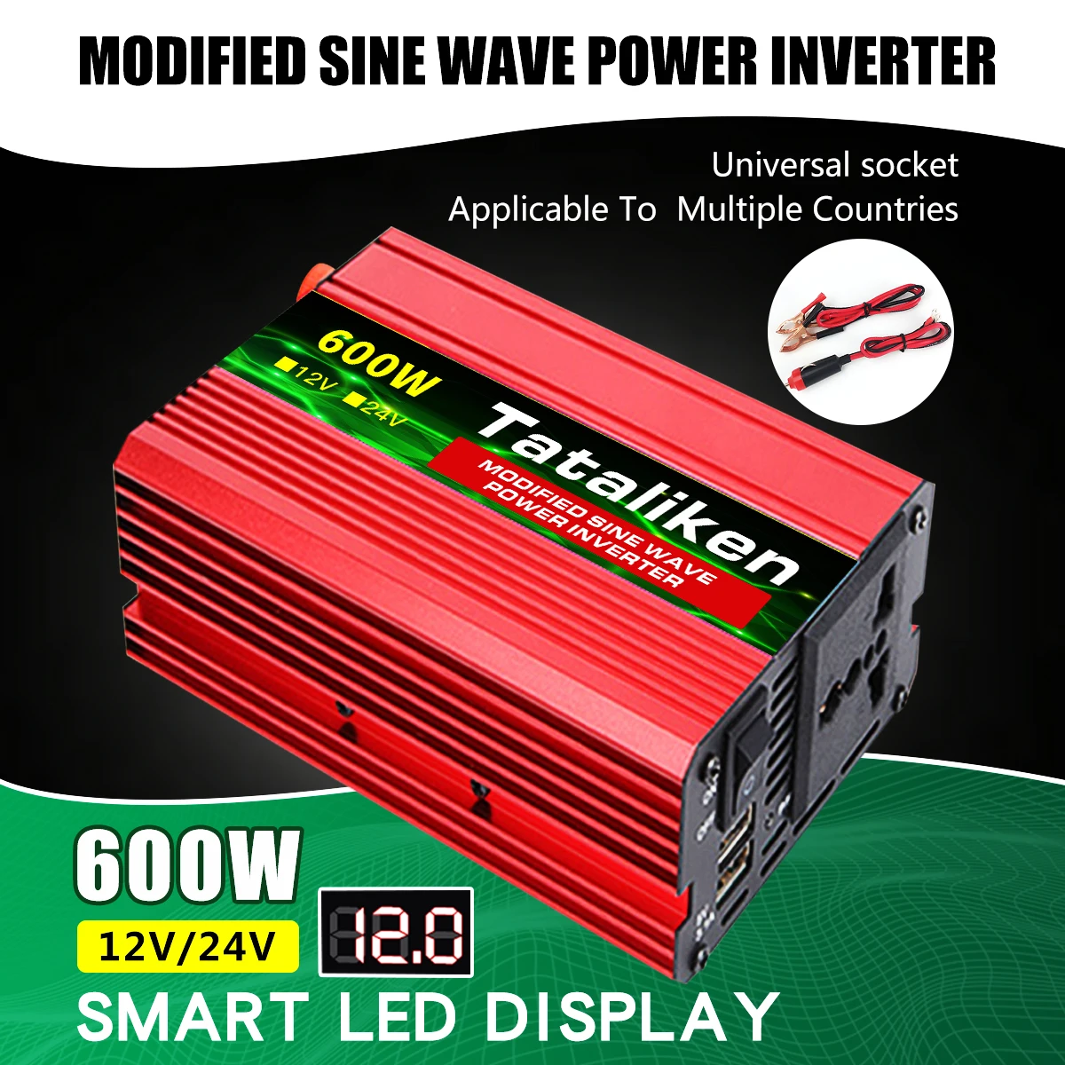 Inverter Ad Alta Potenza, 12V/24V Ac 220V/600W/1500W/2000W Trasformatore Di Tensione Display Digitale Singolo, Inverter Solare
