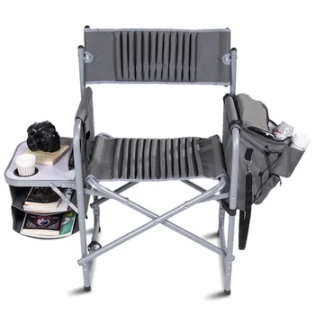 

Gray Outdoor Furniture Camping Foldable Compact Director's Chair with Cup Holder and Side Table OP3575