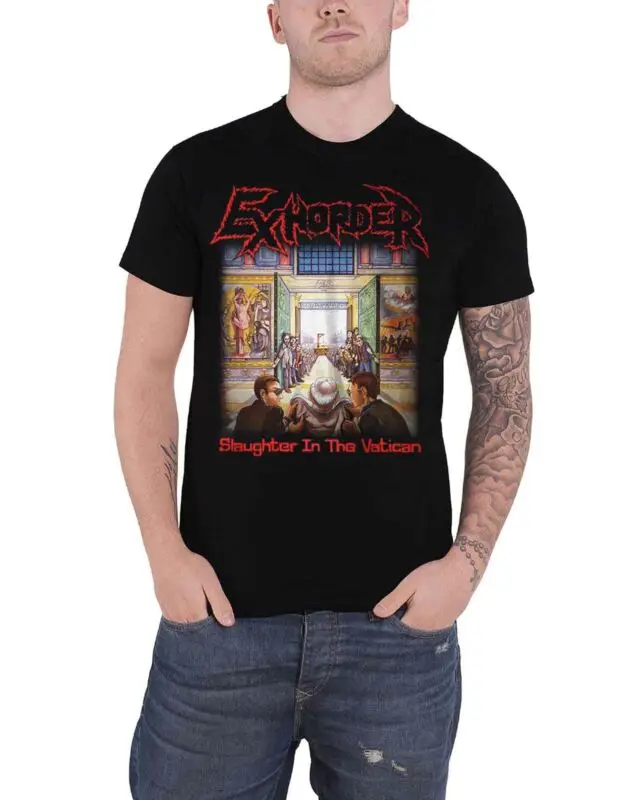 Details about   Exhorder T Shirt Slaughter In The Vatican Band Logo new Official Mens Black 