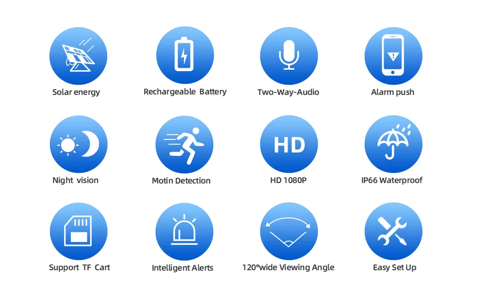 Caméra de surveillance extérieure solaire autonome, wifi, 1080 P