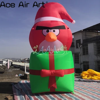 

2.5m H Xmas holiday event decoration inflatable bird with gift box base for promotion