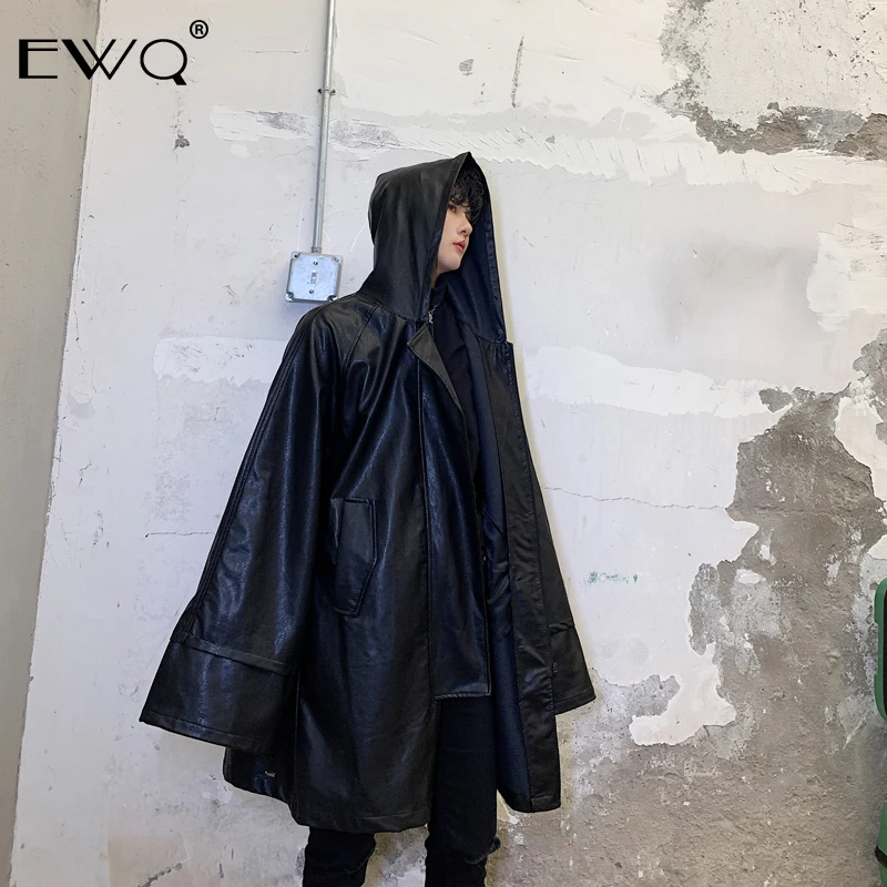 EWQ/модное черное ветронепроницаемое Свободное пальто с капюшоном мужская