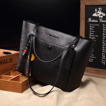

Women's Shoulder Bags Women's Handbag Pu Leather Solid Color Large Capacity Tote Bag Fashion Retro Female Totes Women Bag 2020