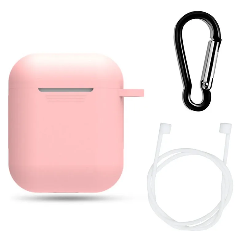Чехол 3 в 1 и крючок для Apple для Airpods 2 1 чехол с брелком силиконовый 1:1 противоударный чехол для Airpod 2 аксессуары - Цвет: Розовый