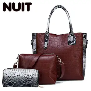 

Luxury Women Handbags 3pcs Set Retro Women Bags Crocodile Pattern Leather Classic Women Shoulder Messenger Bag With Wallet