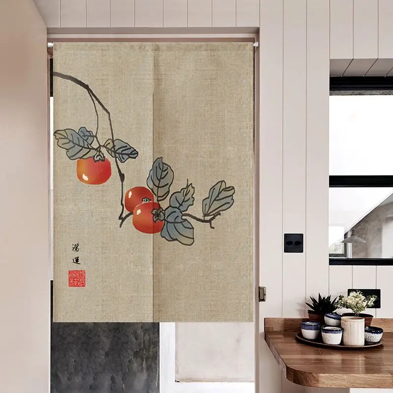 Retro Chinese Style Bedroom Kitchen Partition Curtain Geomantic Shielding Curtain Half Panel Tube Curtain Decoration