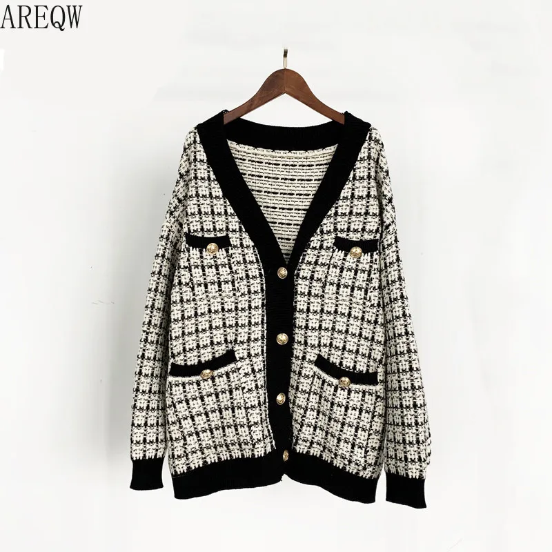 

Women Sweater Jacket 2019 Oversized Knitted Cardigans Loose Plaid Jumpers Korean Clothing Robe Long Coat sueter feminino