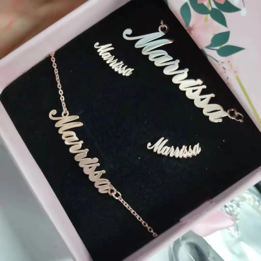 DOREMI Customized Name Jewelry Sets Trendy Letter Earrings Stainless Steel Name Necklace/Earrings/Bracelet/ Ring Nameplate Gift