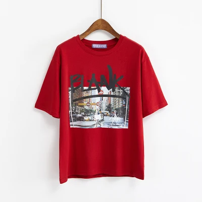 Женские летние футболки в стиле Харадзюку, ретро, английские буквы, печать, короткий рукав, студенческие тонкие милые футболки в стиле панк для женщин - Цвет: Красный