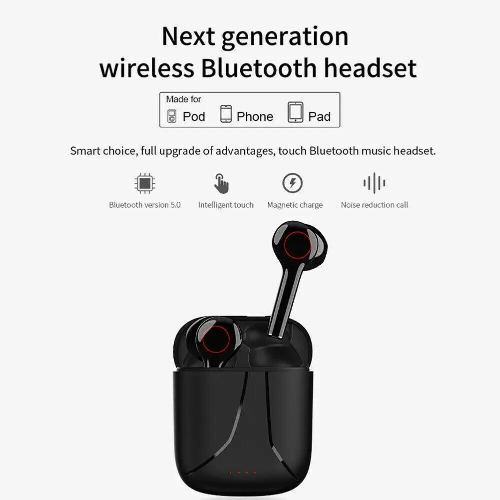 Wireless Earphones Mini Bluetooth Headset TWS Earbuds Stereo Music with Mic Charging Box for Android iPhone Samsung Phones