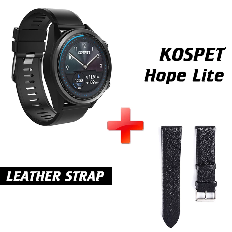 Add Leather Strap KOSPET Hope Lite 1 ГБ 16 ГБ Android7.1.1 Dual 4G умные часы для мужчин IP67 620 мАч 8.0MP 1,3" Керамические Смарт-часы телефон для IOS Android - Цвет: Add Leather Strap