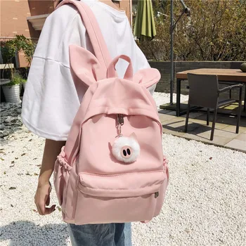 

Higt quality japan style zipper nylon backpack soft solid large capacity backpacks pink kawai school teenage girl casual bags