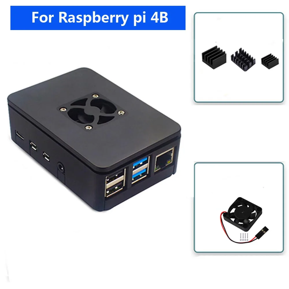 Raspberry PI 4 Модель B ABS чехол с охлаждающим вентилятором+ 32 ГБ sd-карта+ 5 В 3 А мощность+ радиатор+ HDMI для Raspberry pi 4B - Цвет: Золотой