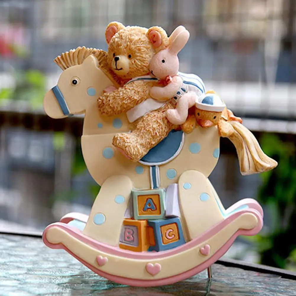 Bear Rocking Horse Music Box Rabbit Trojan Child Birthday Christmas Gift Resin Rotating Music Box Home Decorative Craft 20E