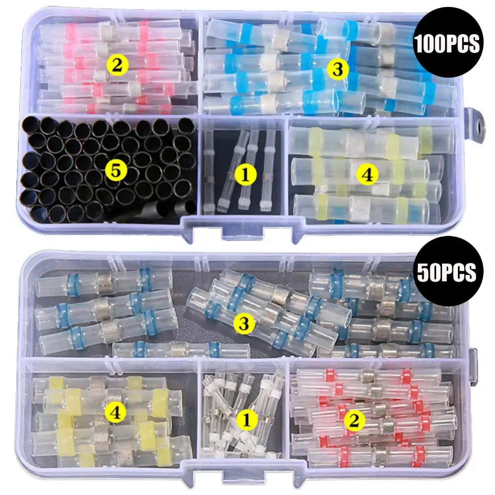 

100/50Pcs Waterproof Seal Heat Shrink Solder Wire Connector Shrinkage Solder Sleeve Tube for Motorcycle Car Cable Connect