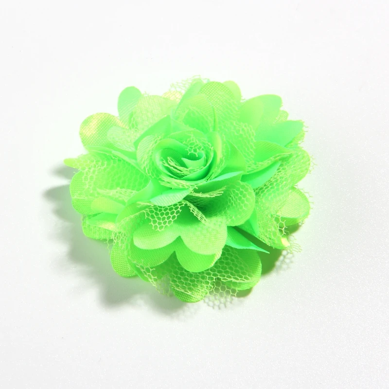 Lime 100 шт., 5 см, 2 дюйма, Модная шелковая ткань, цветы для волос, аксессуары для волос, розочки, атласная ткань для волос, цветок для девочек, детская одежда для головы - Цвет: Lime