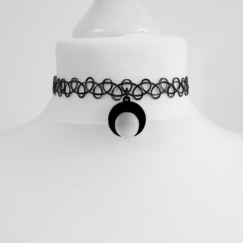Moon Gothic Chains O Ring Choker Black Moon Necklace, Crescent Moon Pendant - Image 5