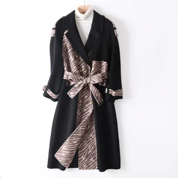 

LANMREM zebra print split Double-sided woolen coat for famale Fashion autumn new elegant lapel bandage belt women's coat 2A869