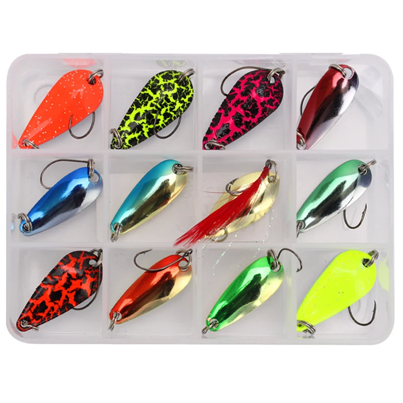 

BESTMOVE Colorful Metal Jigging Lure Pesca Spoon Lure Spinnerbait Fishing Lure Set 12pcs Pack Spinner Bait Kits Free Shipping