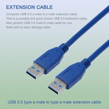 

Portable 3FT/1M Super Speed USB 3.0 Type A Male to Type A Male M/M M2M Blue Solid Extension Cable Cord Wire Computer Accessories