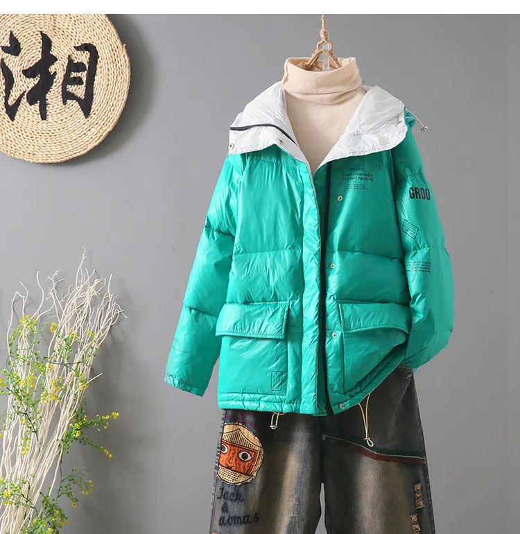 Korean-style down Jacket Women's off Season Special Offer 19 New Style Long Sleeve White Duck down Loose And Plus-sized Winter d