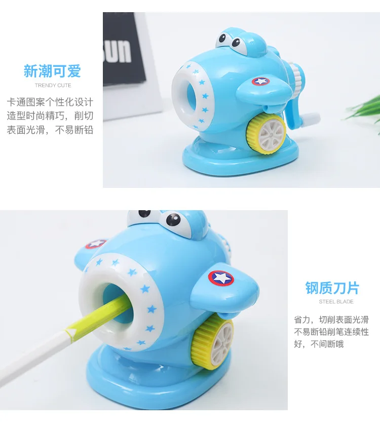 Children Pencil Sharpener Plastic Cartoon Creative Customizable Modeling Single Bore Hand-cranking Airplane Animal Hob Logo Penc