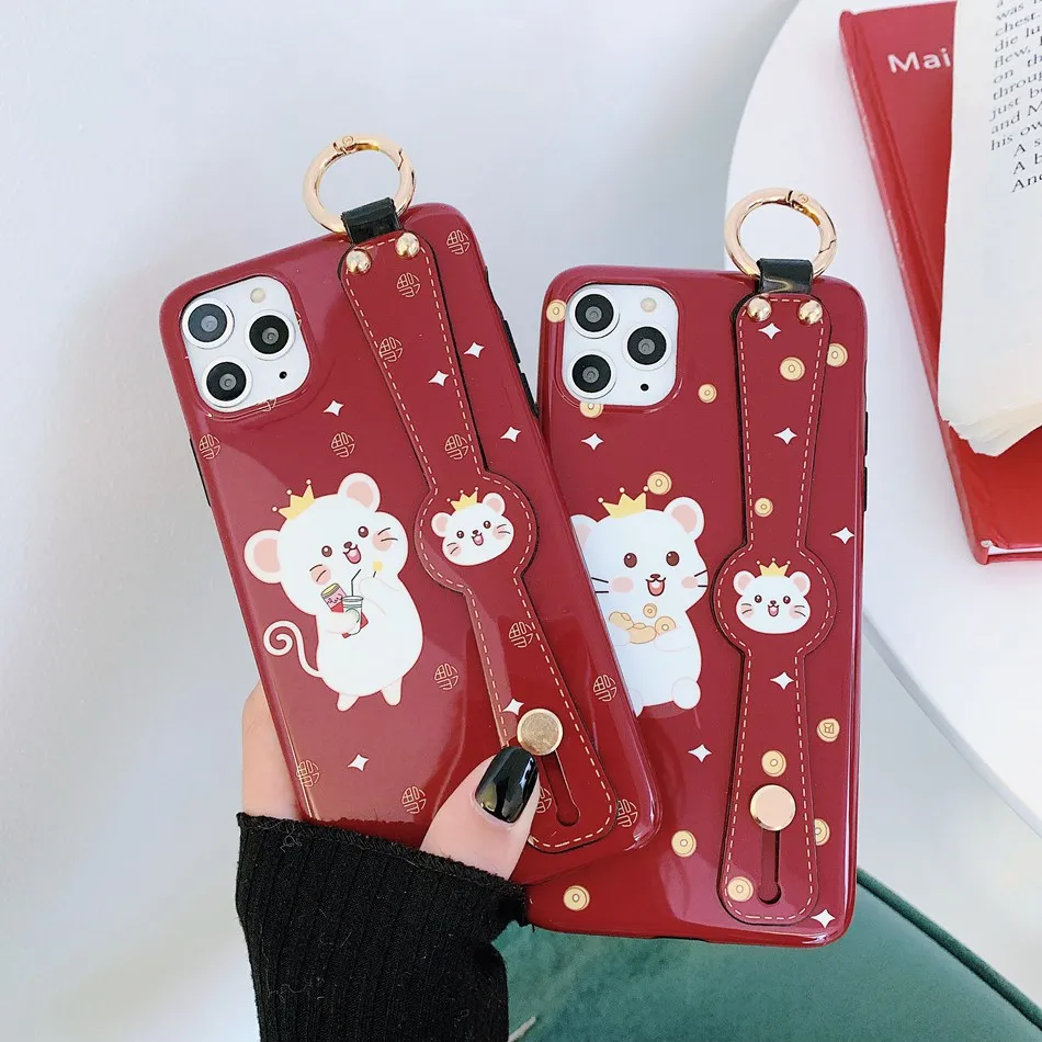 

For iPhone Xr 11 Pro X XS MAX Case Fashion Cute Cartoon Mouse Luxury Loop Ring Cover For iPhone 7 8 Plus Hide Stand Grasp Case