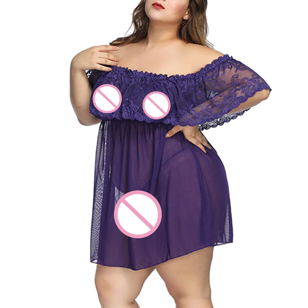 Сексуальное нижнее белье Babydoll Эротическое женское черное кружево Плюс Размер 7XL костюм пижамы платье прозрачное открытое нижнее белье - Цвет: Фиолетовый