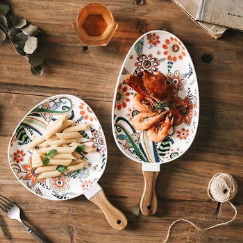 

Northern European style ceramic Western dish with handle Home creative fruit dish butter dish bone china dinnerware sets