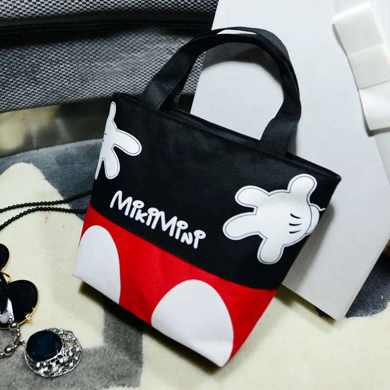 Disney-Bolso pequeño de lona con diseño de mickey mouse, bolsa de mano pequeña, informal, portátil, con esposas, para fiambrera, 2019