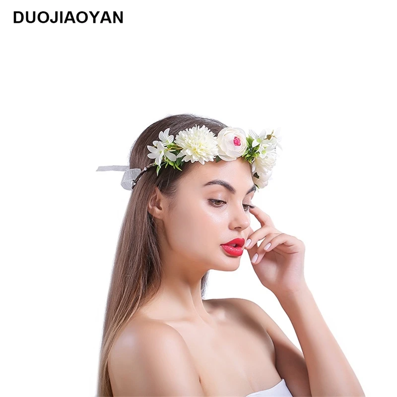 DUOJIAOYAN богемное цветочное оголовье для девочек розовая Корона головная повязка из ротанга Свадебный веночек Украшение Аксессуары для волос
