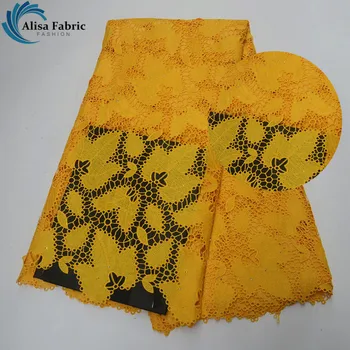 

2019 Alisa Yellow African Water Soluble Lace with stones 5 Yards/pcs High Quality African Cord Lace Fabrics For Normal Dress