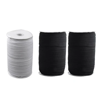 

3 Rolls Flat Elastic Bands Elastic Cord Stretch String Rope Earloop Sewing String, 1 Roll White & 2 Pcs Black