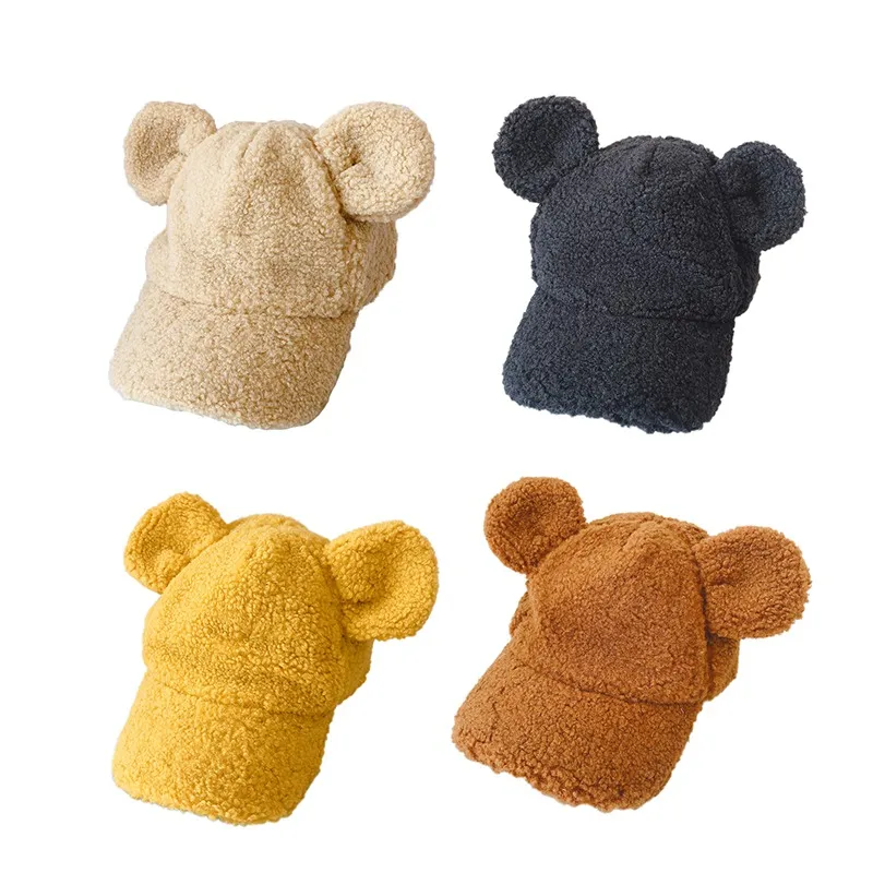 Cute Children Unisex Boys Girls Winter Fashion Casual All-match Cute Soft Ears Decoration Plush Baseball Cap Warm Visor Hat
