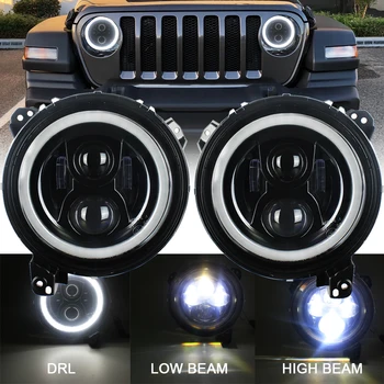

For Jeep wrangler JL 2018 2019 Angle Eye Headlights Projecor with Hi/Low Beam 110w Car Sport Lights